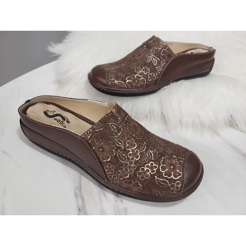 NEW NO BOX -‎ 7 NARROW SAN MATEO SoftWalk Clogs Brown floral gold boho fairycore